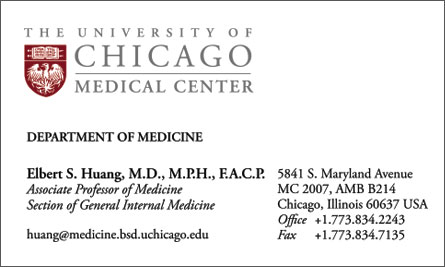 University of Chicago English Business Card Translation Sample Business Card