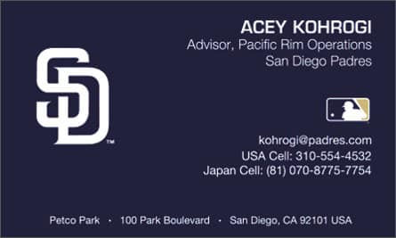 San Diego Padres English Business Card Translation Sample Business Card