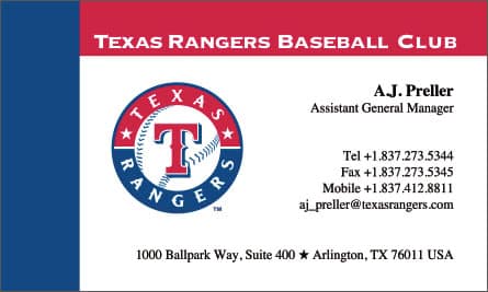 Texas Rangers English Business Card Translation Sample Business Card